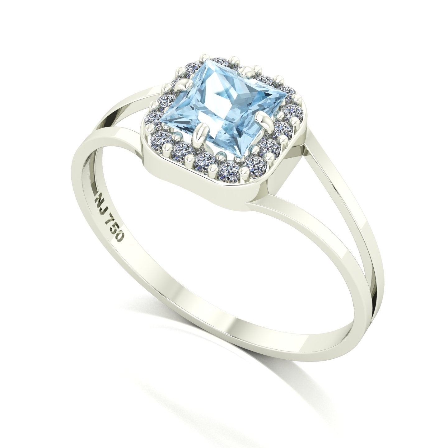 Anel Big Square Água Marinha e Diamantes Naturais Ouro 18k