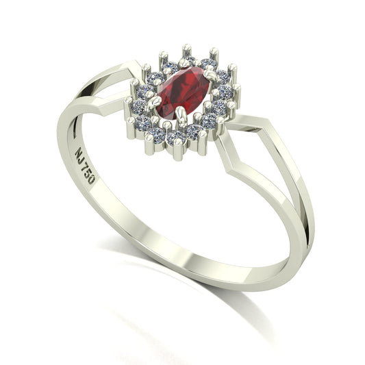 Anel Lovely IV Granada e Diamantes Ouro 18k