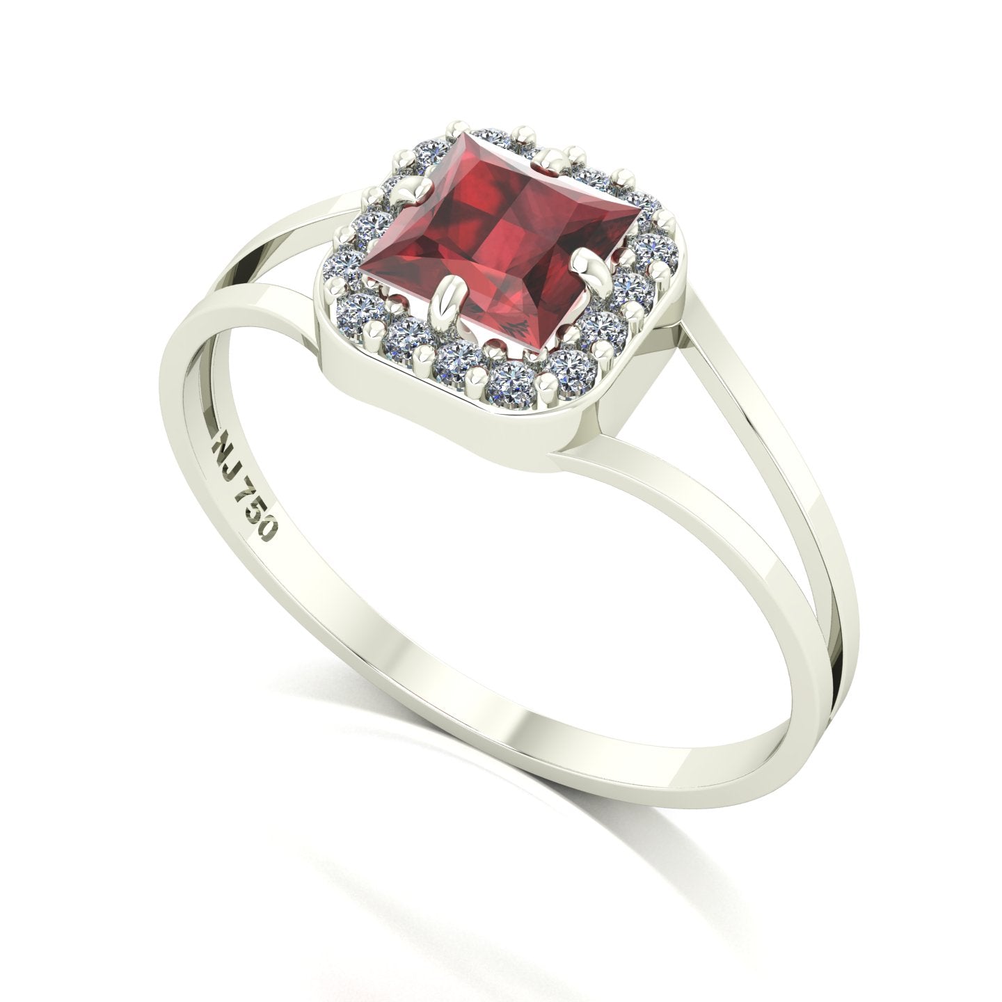 Anel Big Square Granada e Diamantes Naturais Ouro 18k