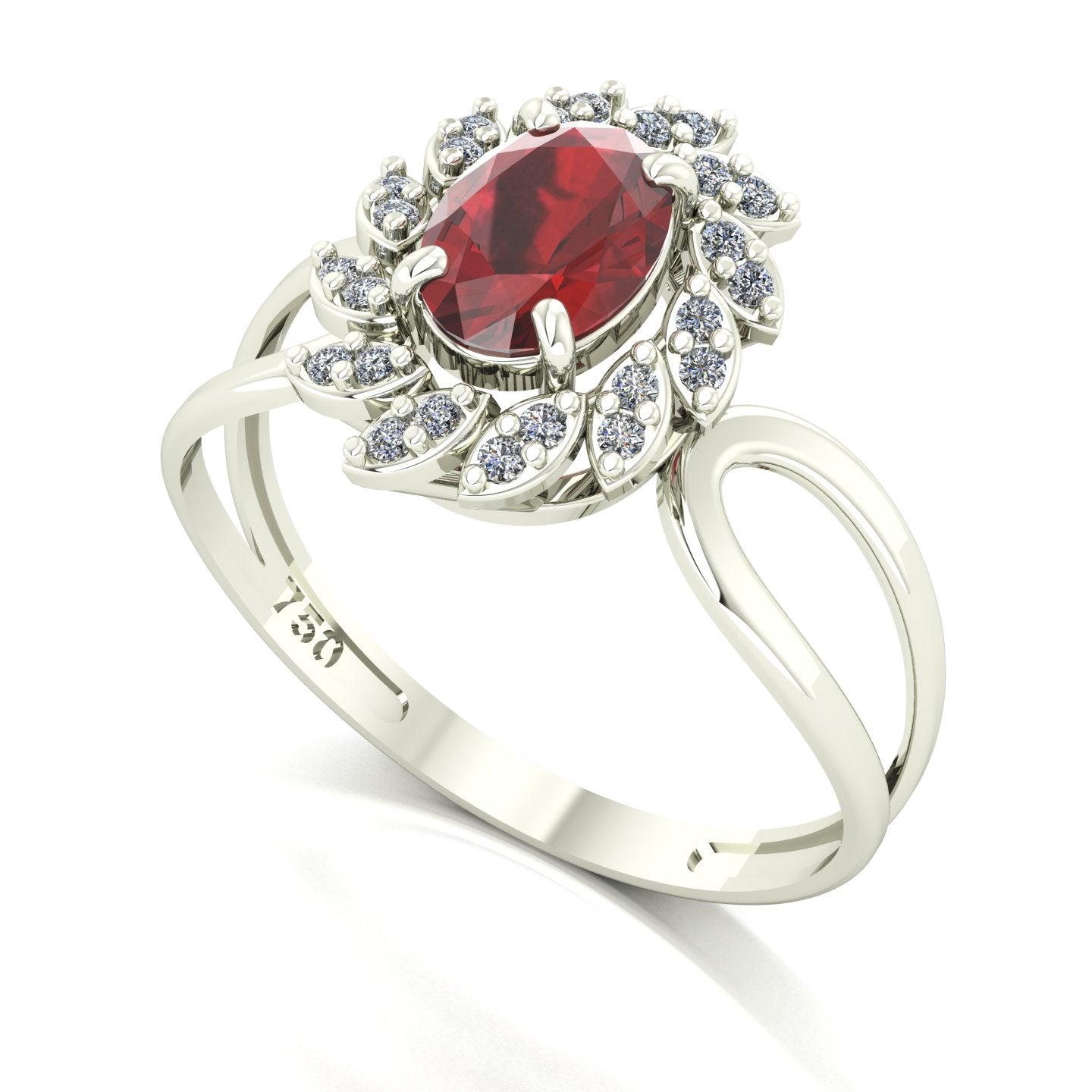 Anel Magnus Flos Granada e Diamantes Naturais Ouro 18k