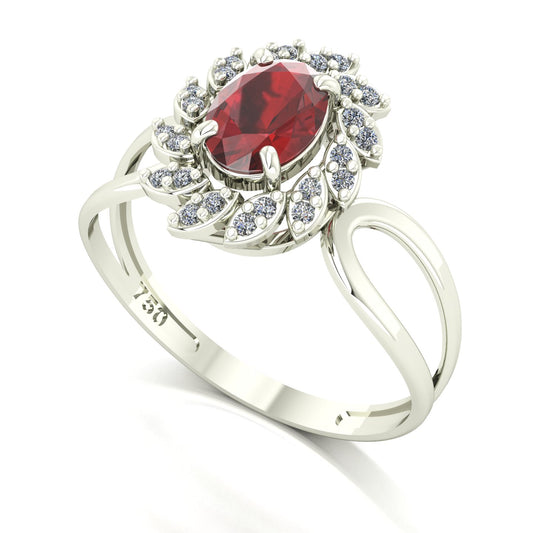 Anel Magnus Flos Granada e Diamantes Naturais Ouro 18k