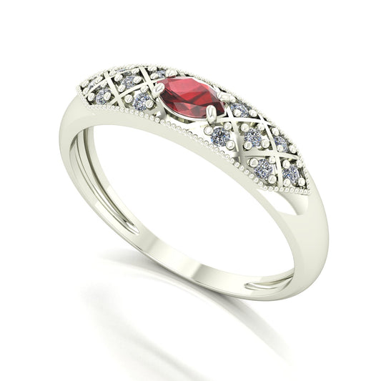 Anel Classic Granada e Diamantes Naturais Ouro 18k