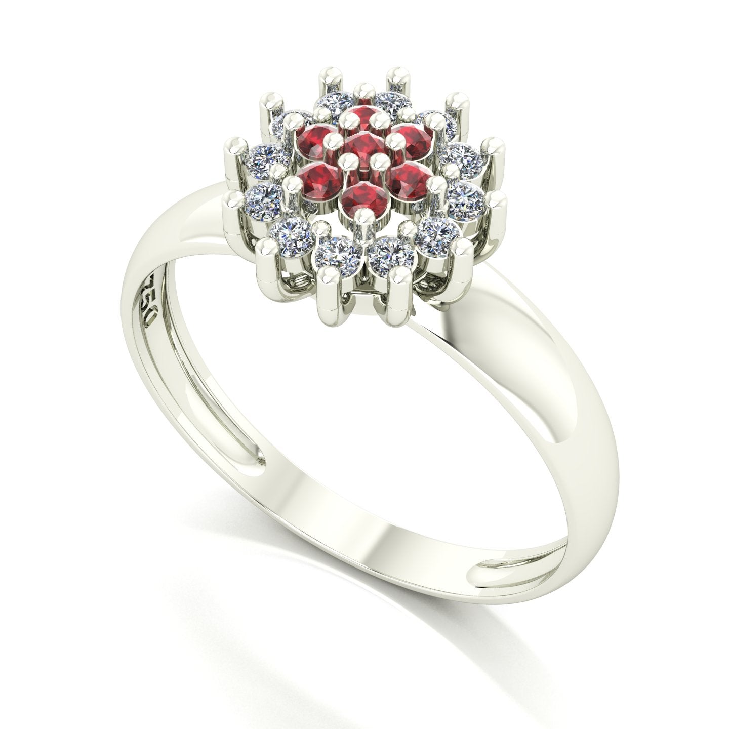 Anel Flower Granada e Diamantes Ouro 18k