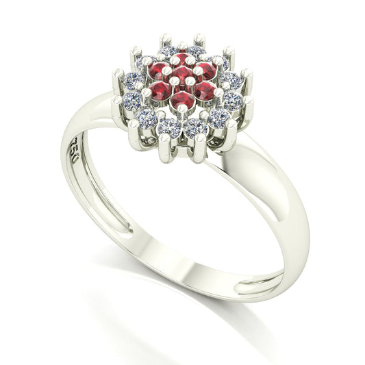 Anel Flower Granada e Diamantes Ouro 18k