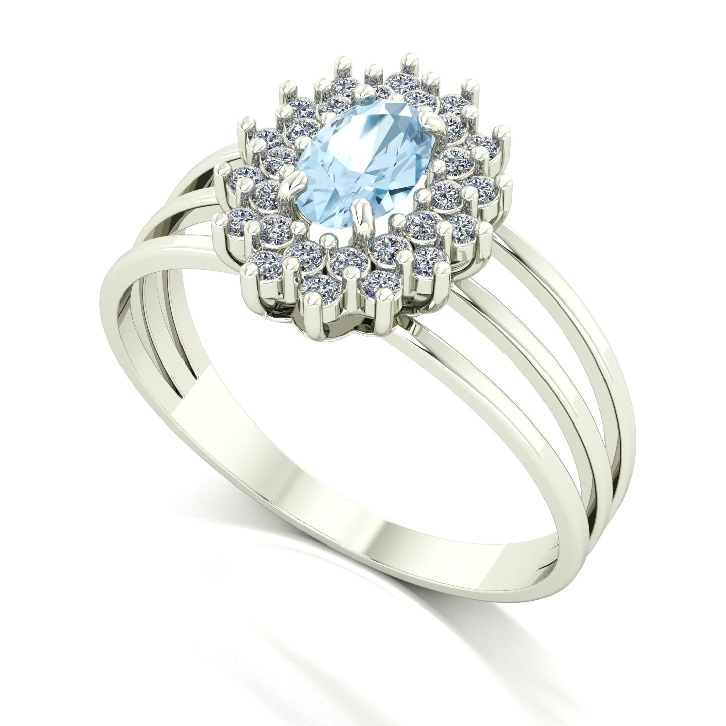 Anel Bright Água Marinha e Diamantes Ouro 18k