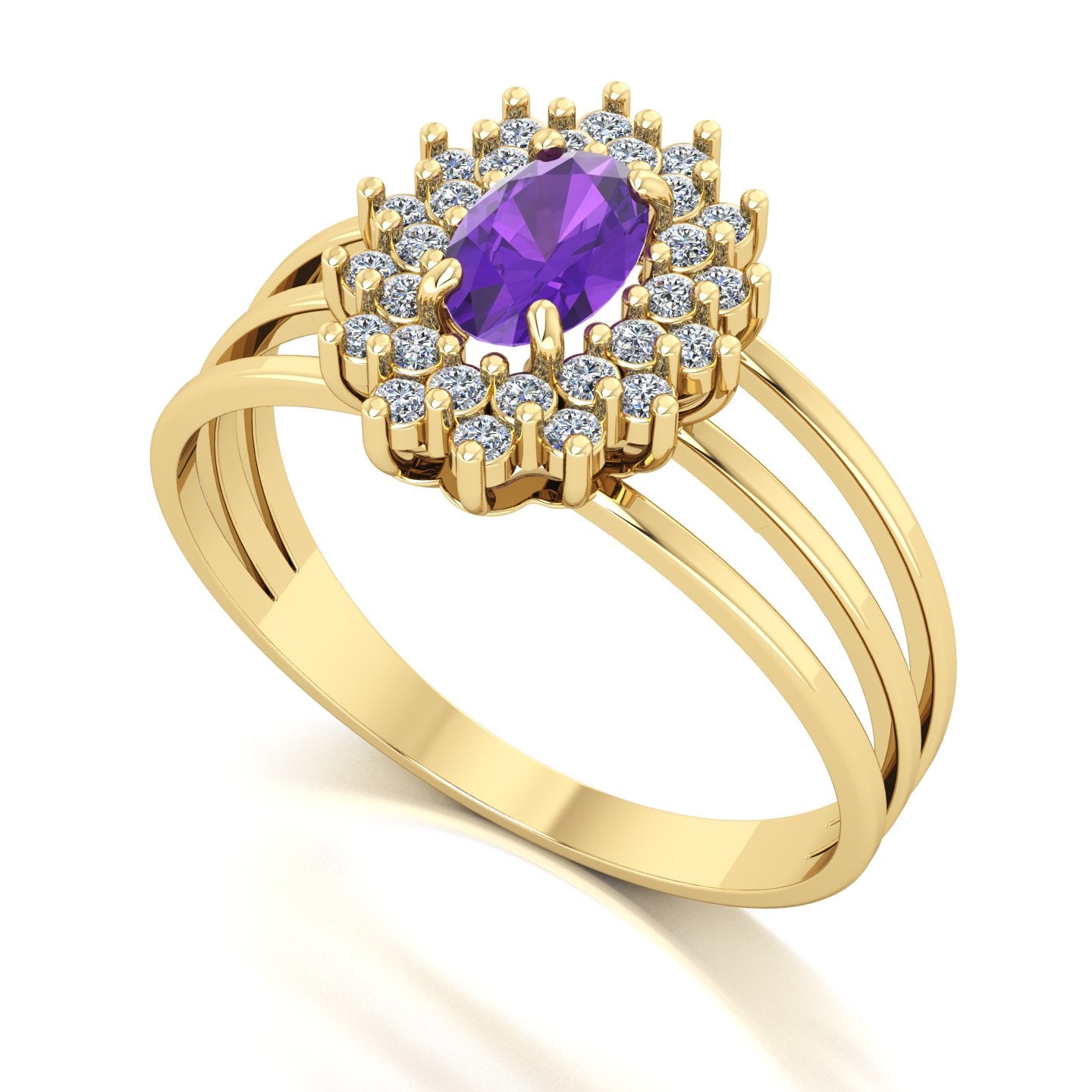 Anel Bright Ametista e Diamantes Ouro 18k