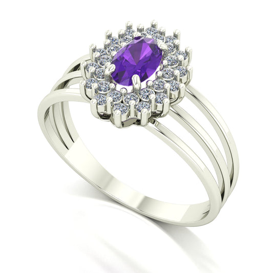 Anel Bright Ametista e Diamantes Ouro 18k