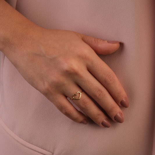 Anel Coração Vazado Ouro 18k