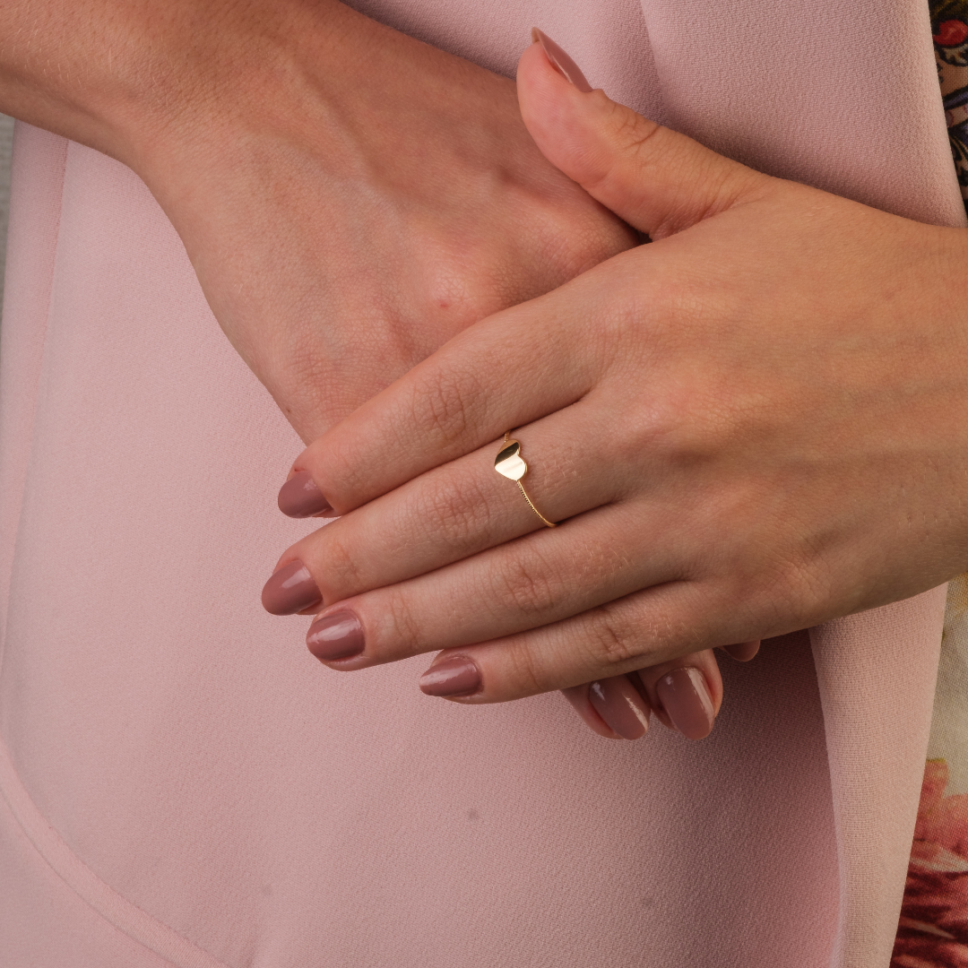 Anel Coração Aro Bolinhas Ouro 18k