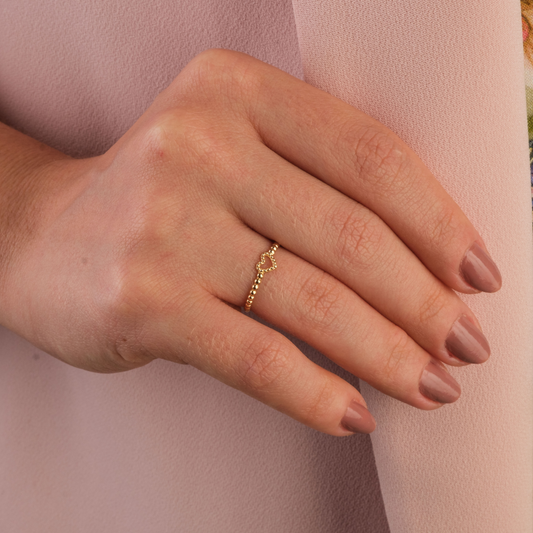 Anel Coração Bolinhas Ouro 18k