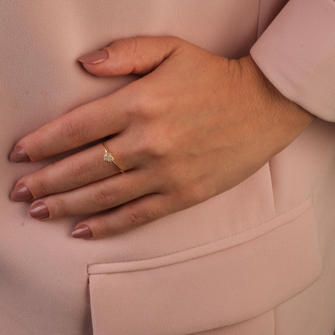 Anel Mini Coração Cravejado Ouro 18k