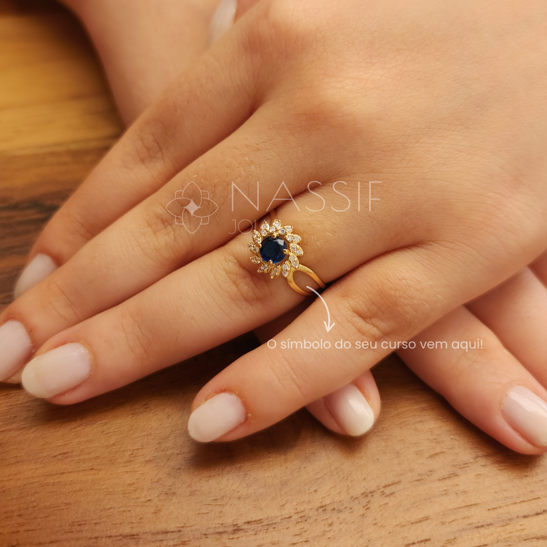 Anel de Formatura de Fonoaudiologia Magnus Flos II Ouro 18k