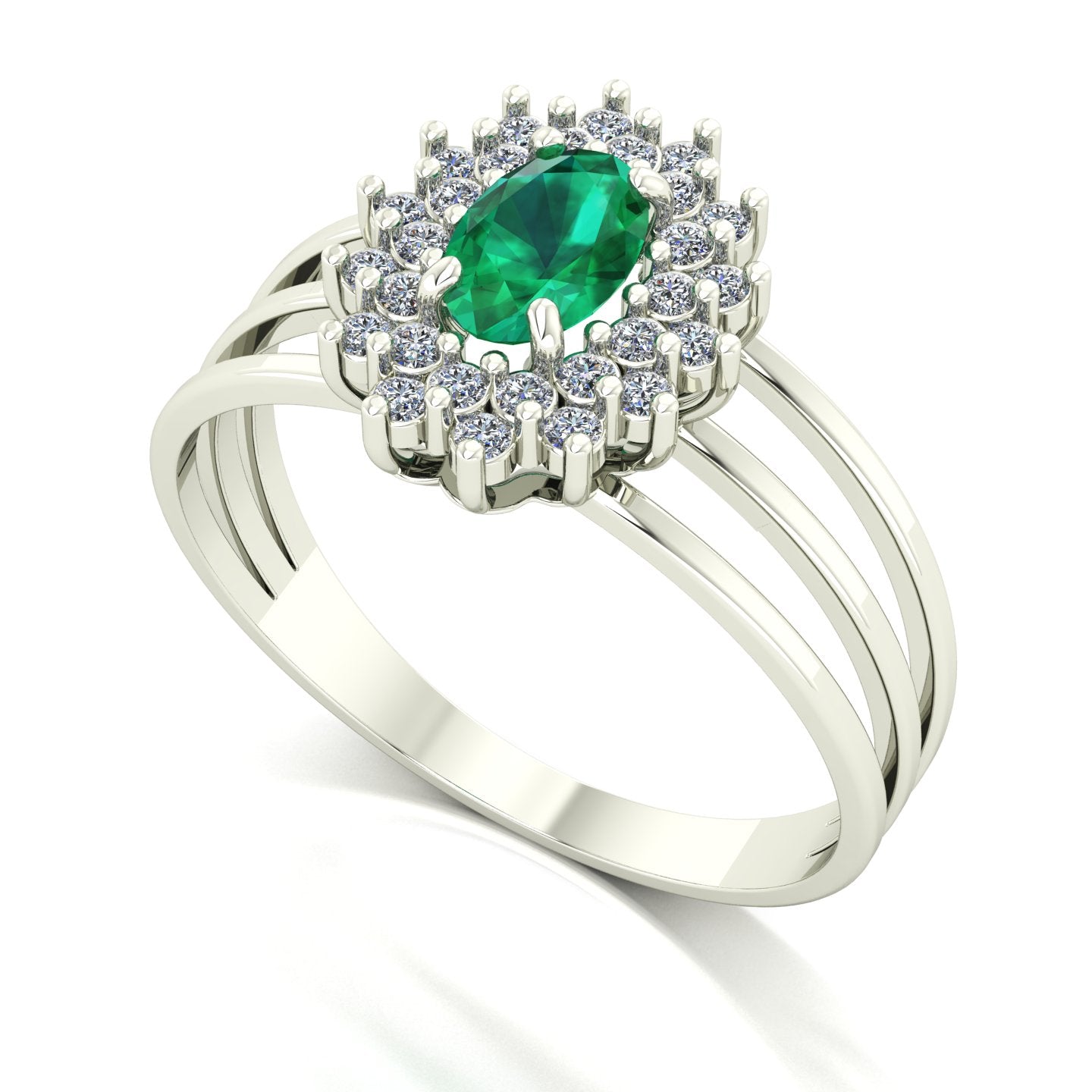 Anel Bright Esmeralda e Diamantes Ouro 18k