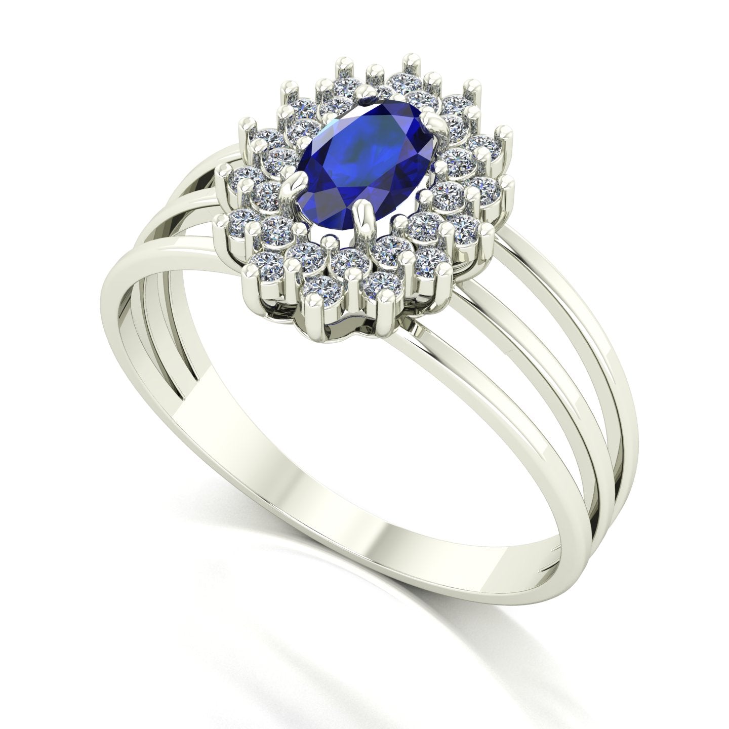 Anel Bright Safira e Diamantes Naturais Ouro 18