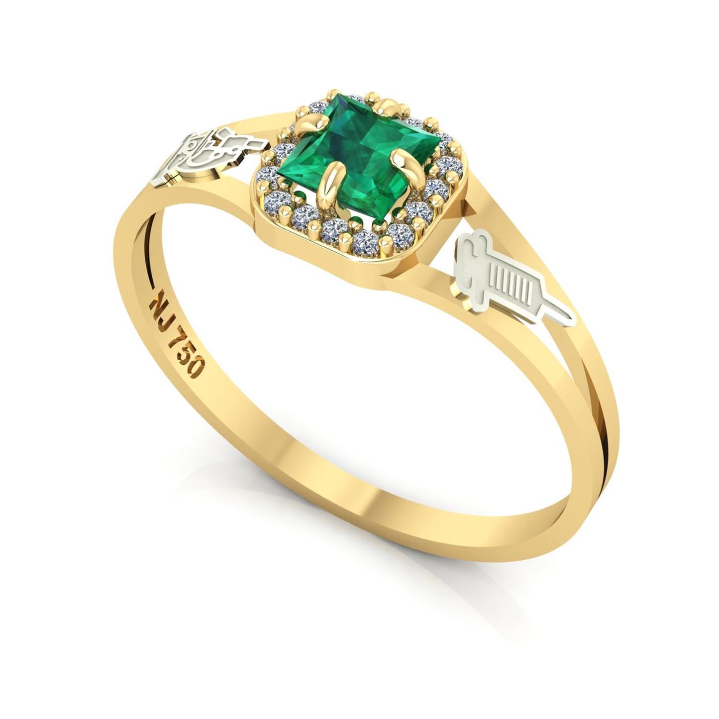 Anel de Formatura de Biomedicina Small Square Ouro 18k