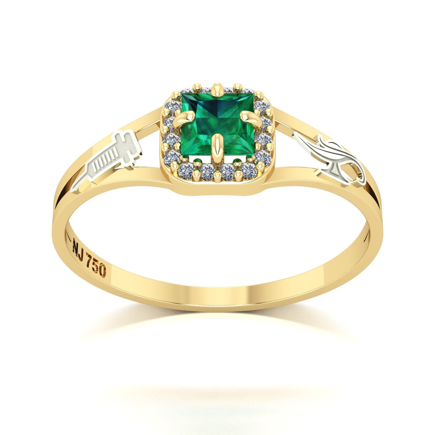 Anel de Formatura de Técnico em Enfermagem Small Square Ouro 18k