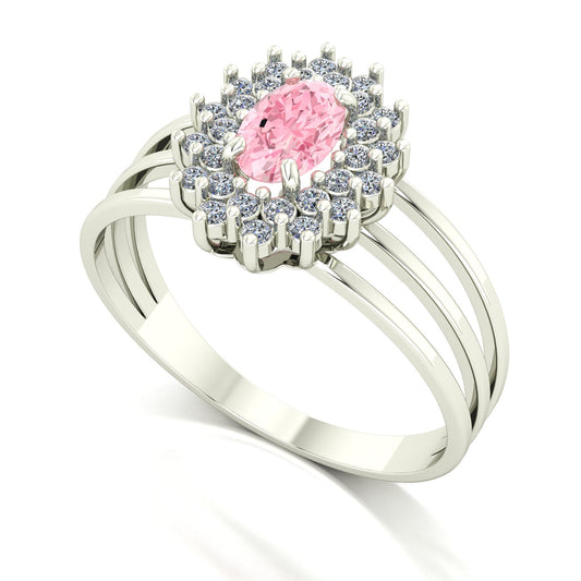 Anel Bright Turmalina Rosa e Diamantes Ouro 18k