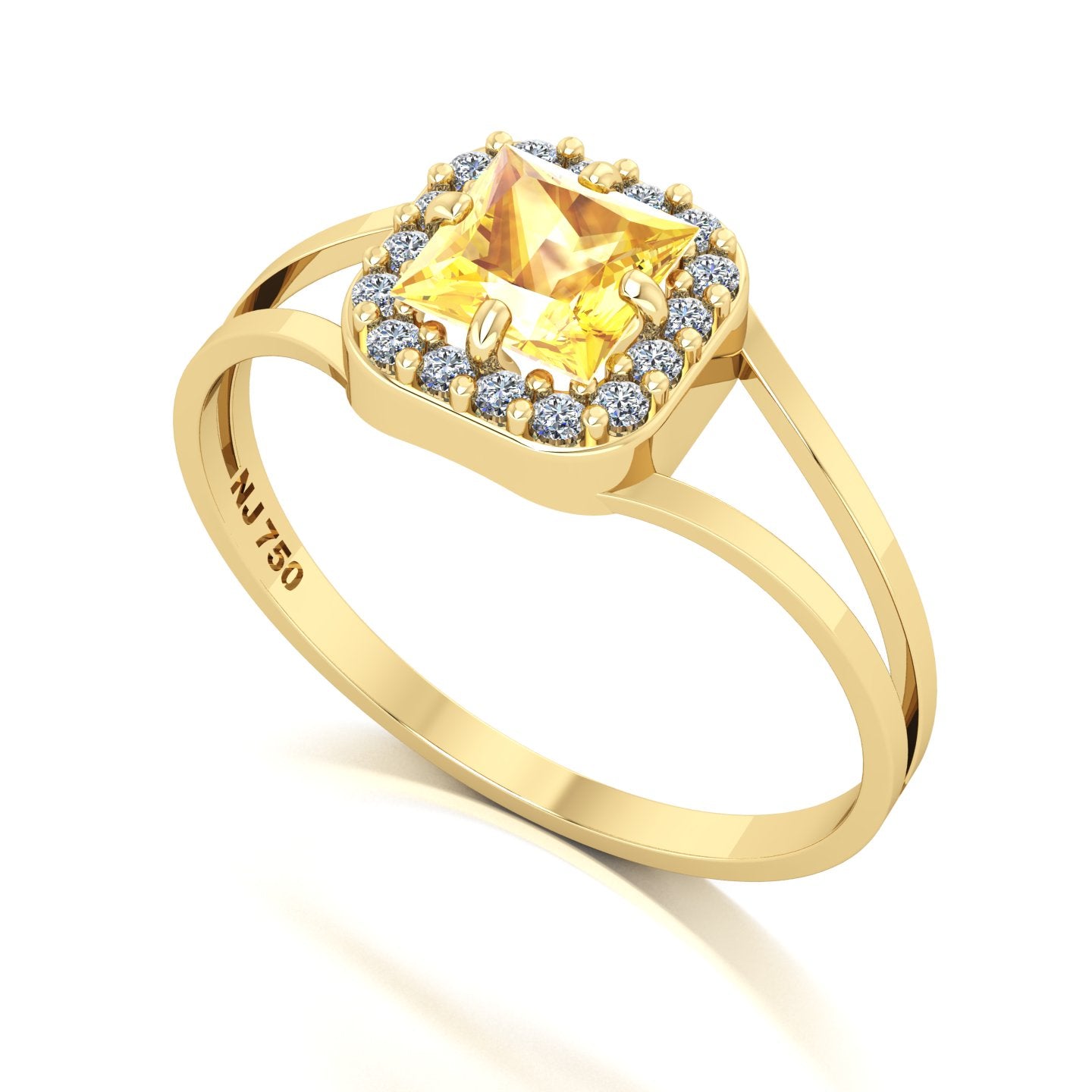Anel Big Square Citrino e Diamantes Naturais Ouro 18k