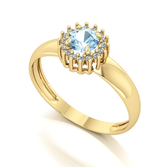 Anel Majestic Água Marinha e Diamantes Naturais Ouro 18k