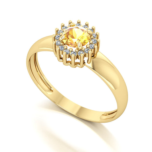 Anel Majestic Citrino e Diamantes Naturais Ouro 18k