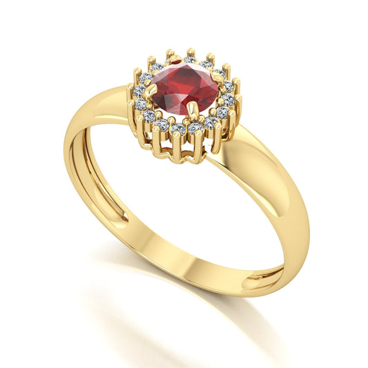 Anel Majestic Granada e Diamantes Naturais Ouro 18k