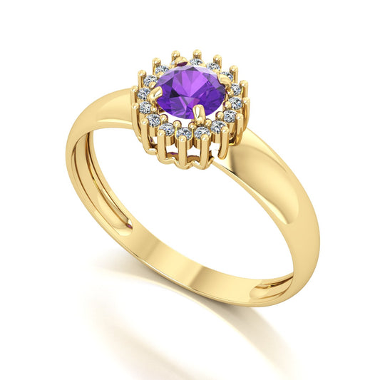 Anel Majestic Ametista e Diamantes Naturais Ouro 18k