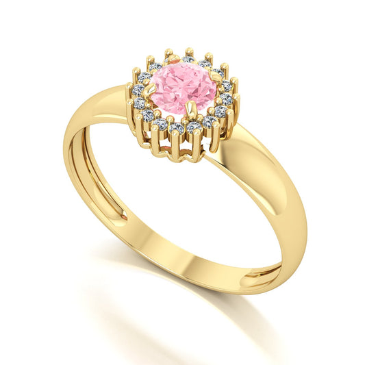 Anel Majestic Turmalina Rosa e Diamantes Naturais Ouro 18k
