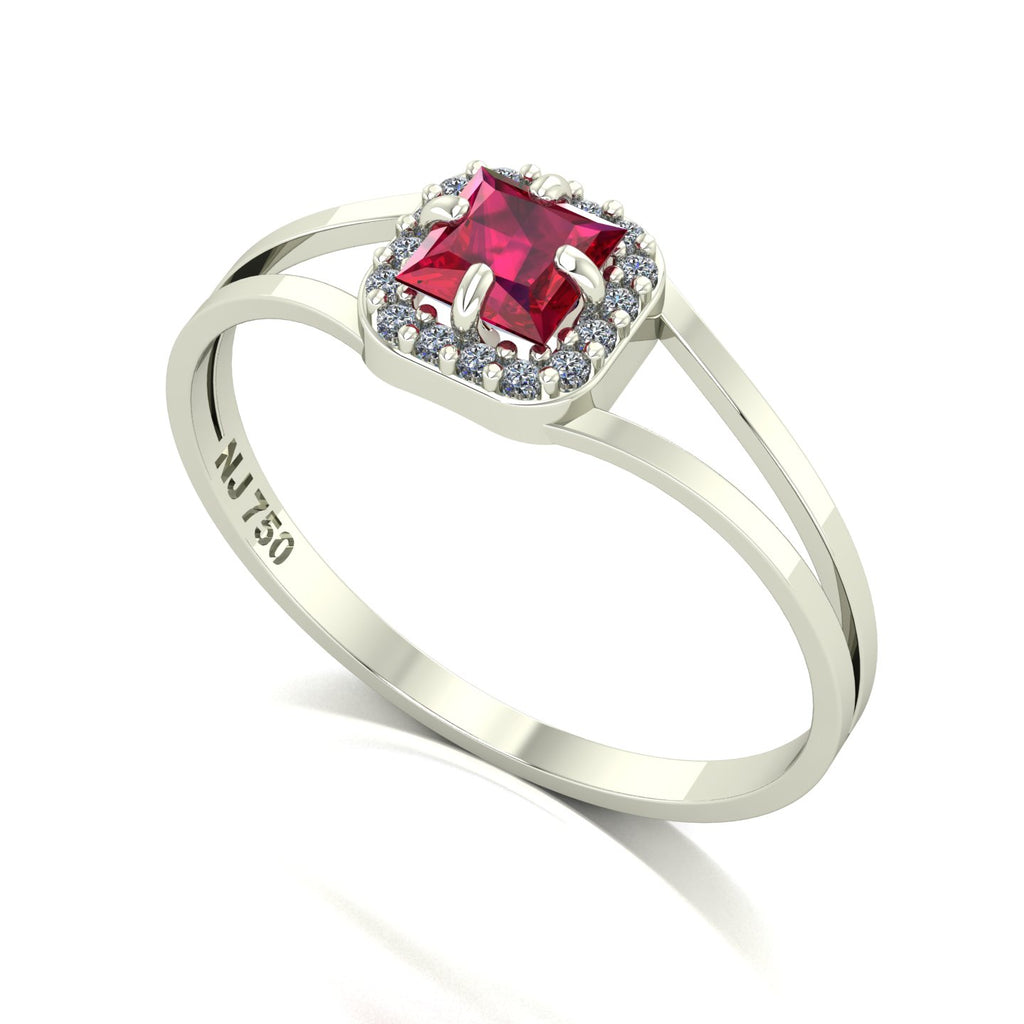 Anel Small Square Rubi e Diamantes Naturais Ouro 18k