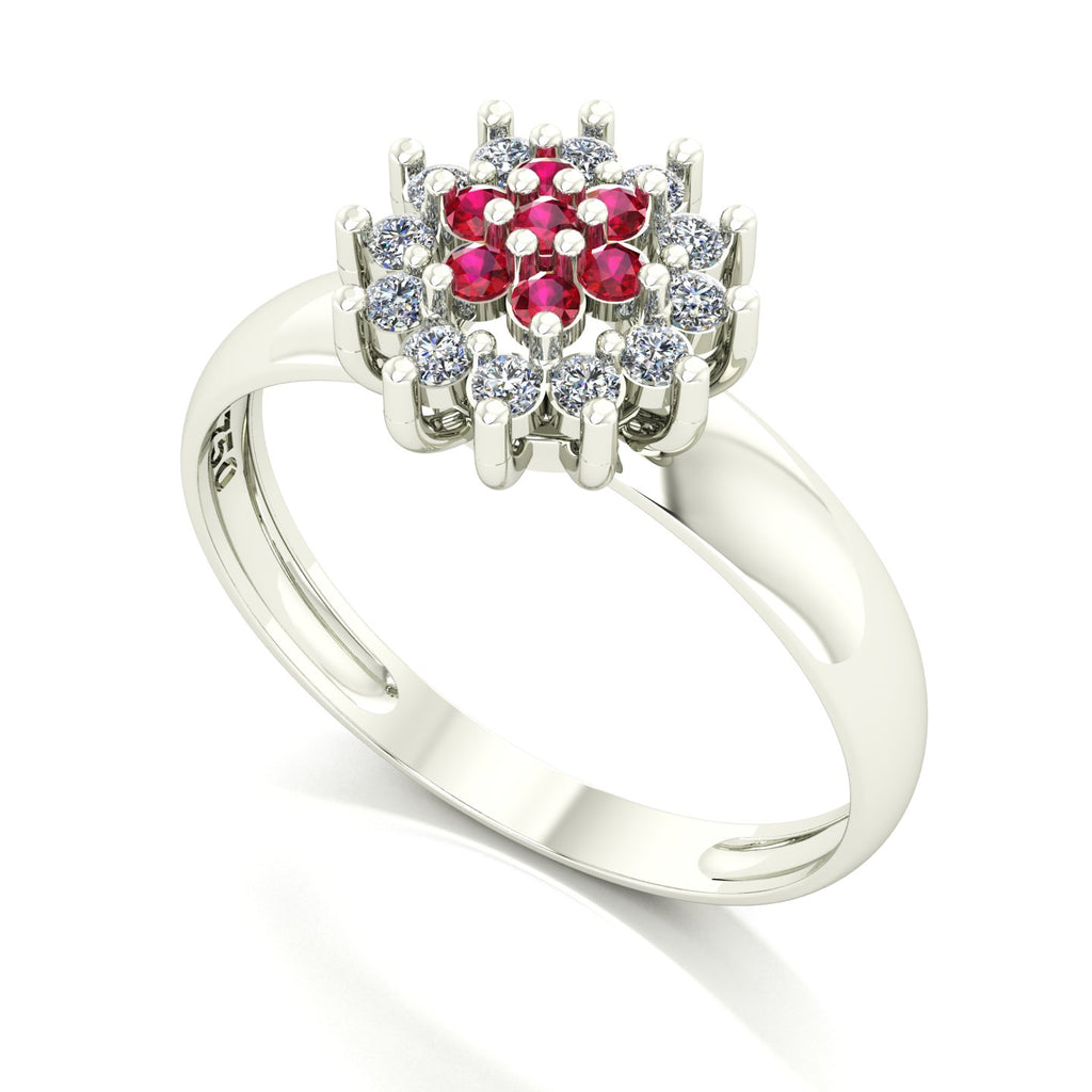 Anel Flower Rubi e Diamantes Ouro 18k