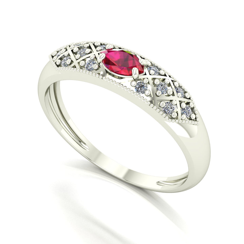 Anel Classic Rubi e Diamantes Naturais Ouro 18k