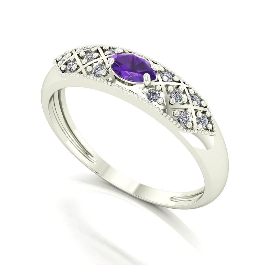 Anel Classic Ametista e Diamantes Naturais Ouro 18k