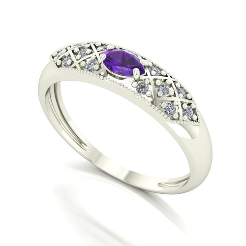 Anel Classic Ametista e Diamantes Naturais Ouro 18k
