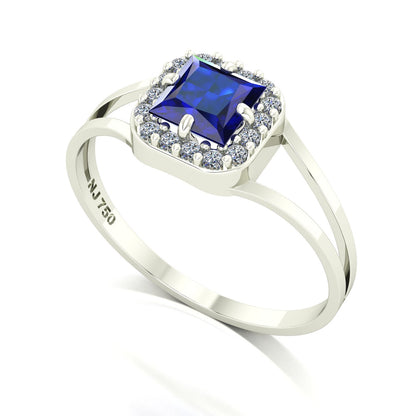 Anel Big Square Ouro 18k Safira e Diamantes Naturais
