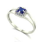 Anel Small Square Safira e Diamantes Naturais Ouro 18k