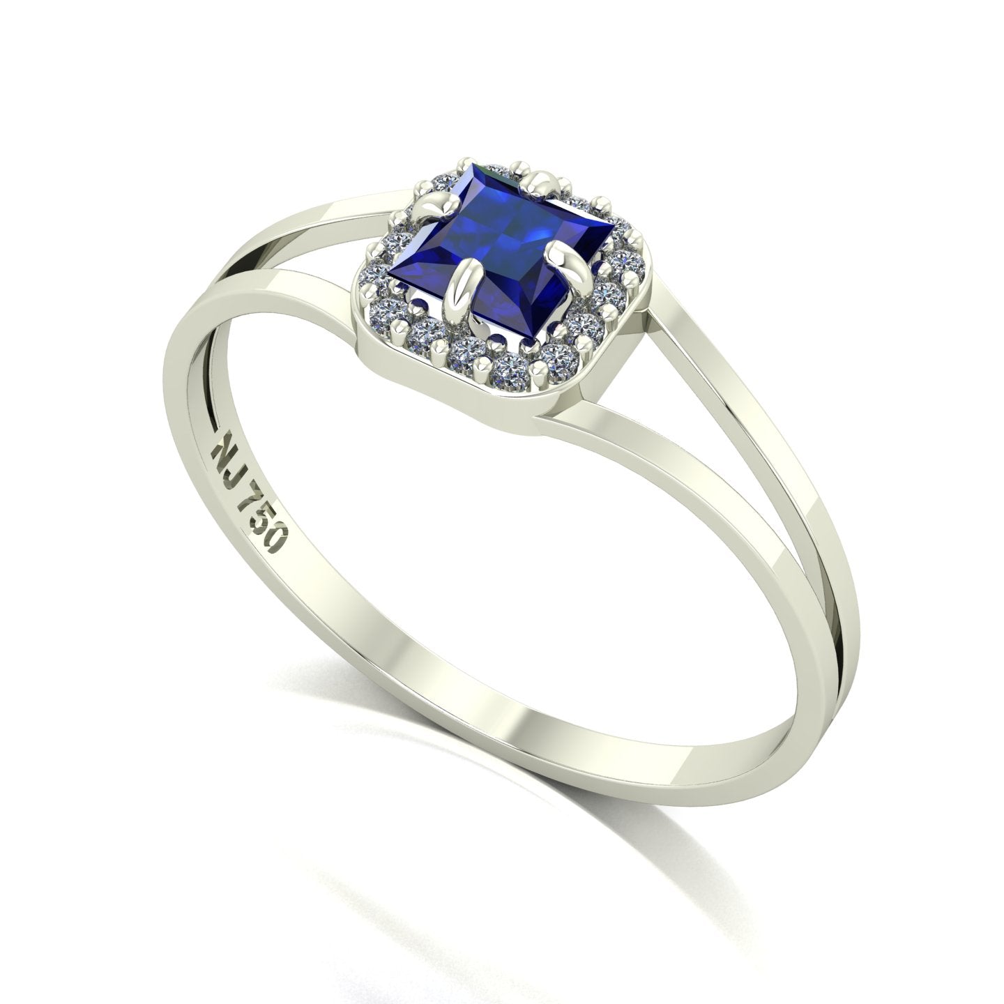 Anel Small Square Safira e Diamantes Naturais Ouro 18k