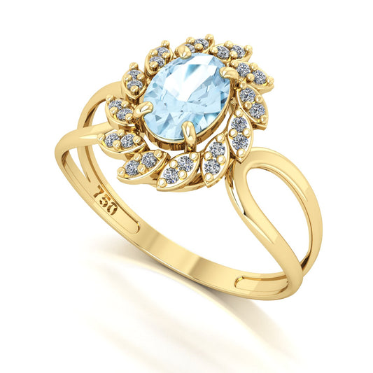 Anel Magnus Flos Água Marinha e Diamantes Naturais Ouro 18k
