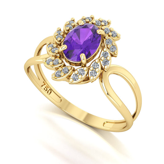 Anel Magnus Flos Ametista e Diamantes Naturais Ouro 18k