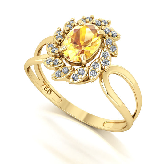 Anel Magnus Flos Citrino e Diamantes Naturais Ouro 18k