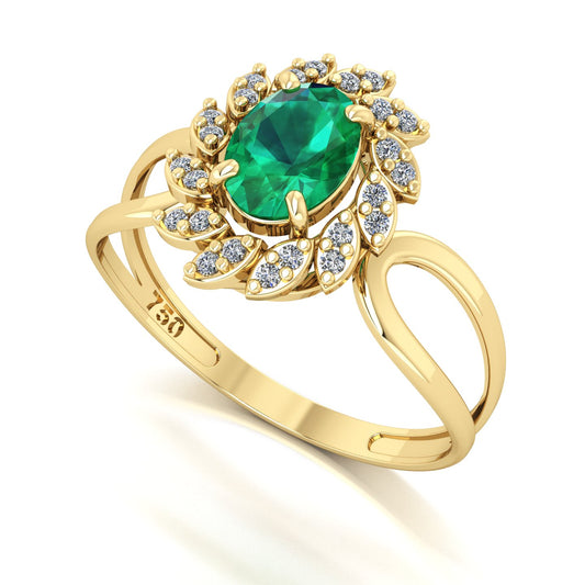 Anel Magnus Flos Esmeralda e Diamantes Naturais Ouro 18k