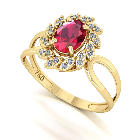 Anel Magnus Flos Rubi e Diamantes Naturais Ouro 18k