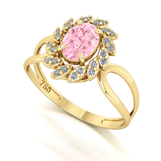Anel Magnus Flos Turmalina Rosa e Diamantes Naturais Ouro 18k