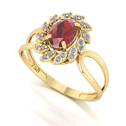 Anel Magnus Flos Granada e Diamantes Naturais Ouro 18k