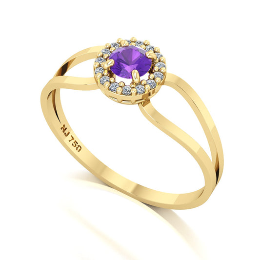 Anel Shiny Ametista e Diamantes Ouro 18k