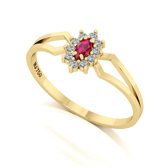 Anel Lovely Rubi e Diamantes Ouro 18k