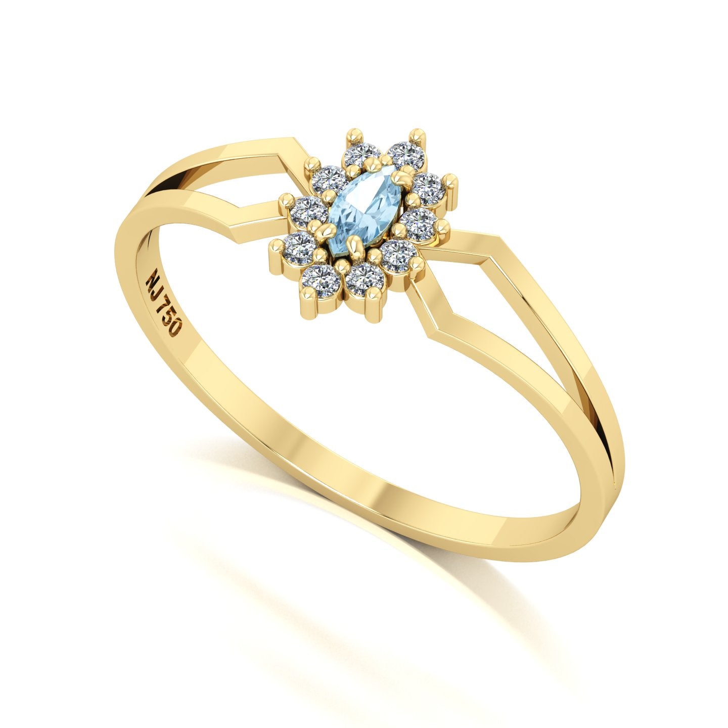 Anel Lovely Água Marinha e Diamantes Ouro 18k