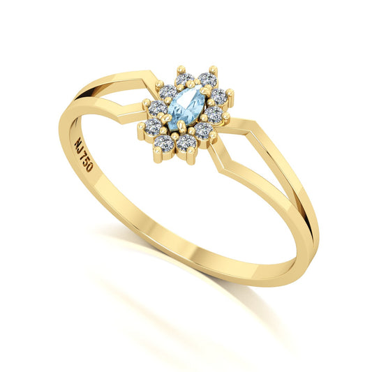 Anel Lovely Água Marinha e Diamantes Ouro 18k