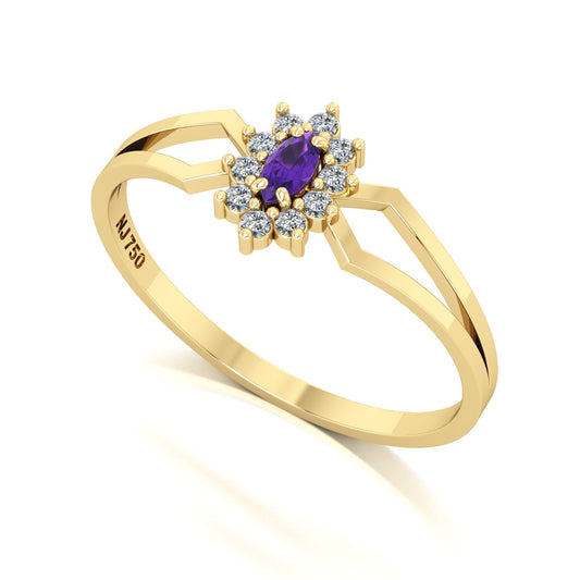 Anel Lovely Ametista e Diamantes Ouro 18k