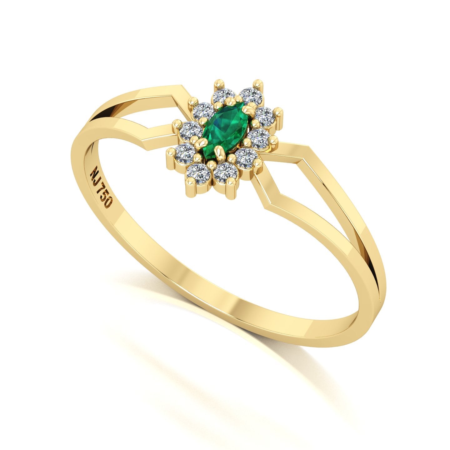Anel Lovely Esmeralda e Diamantes Ouro 18k