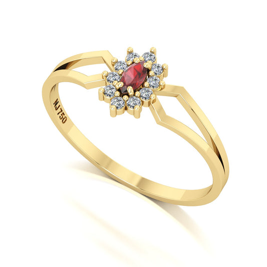 Anel Lovely Granada e Diamantes Ouro 18k