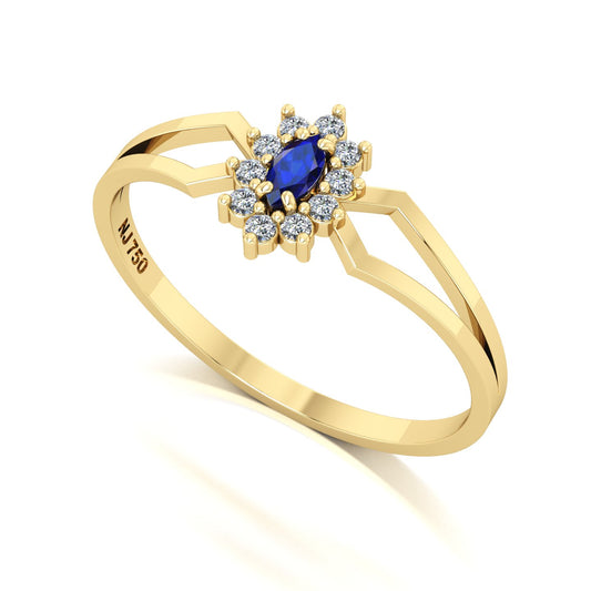 Anel Lovely Safira e Diamantes Ouro 18k